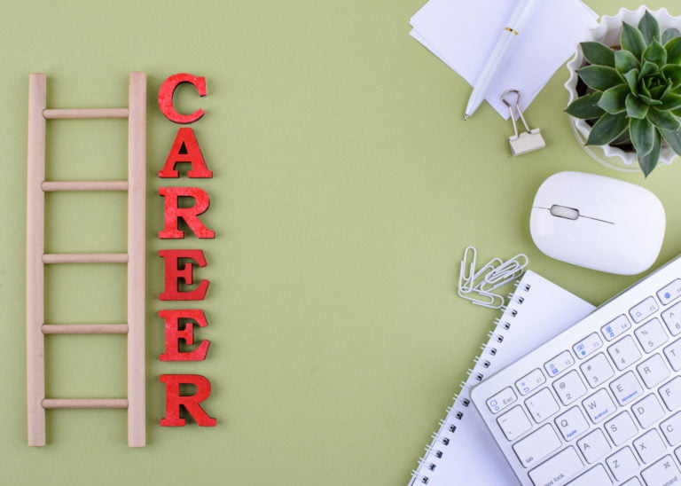 Career growth concept with office desk
