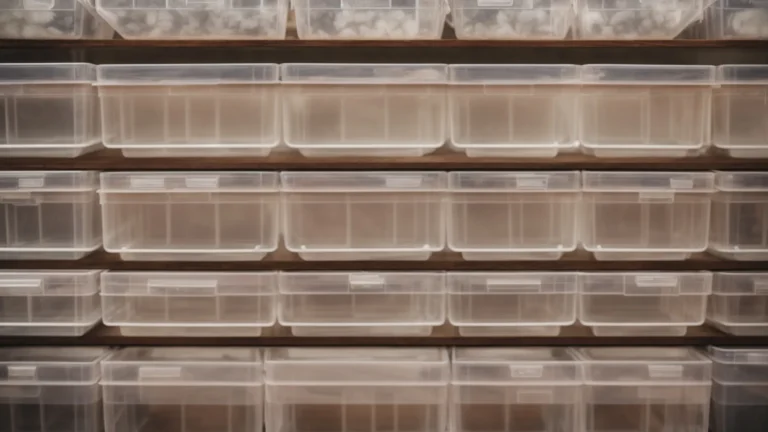 a spacious, well-organized storage unit filled with neatly labelled boxes and sturdy, clear plastic bins.
