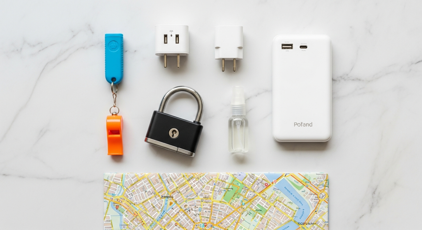 Solo female traveler exploring a historic European city street, emphasizing safety and charm.