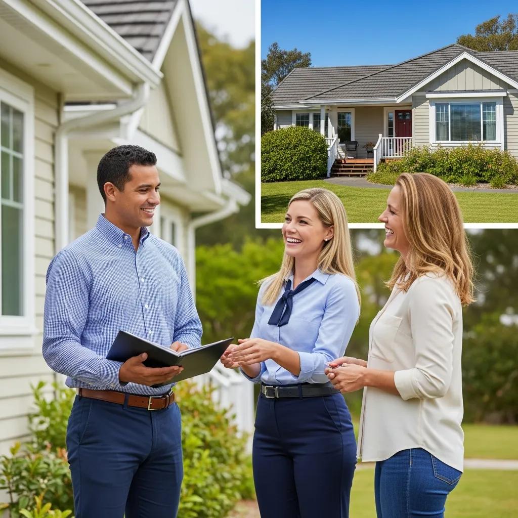 Real estate agent showing a vacation rental property to a potential buyer