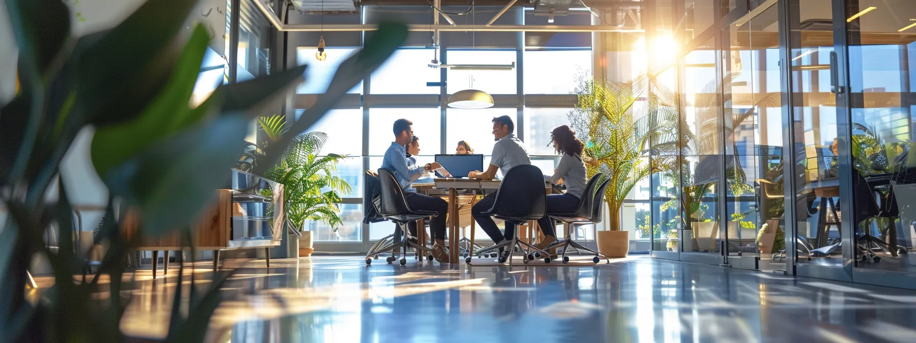 a vibrant office scene showcases a team collaborating on florida-focused seo strategies.