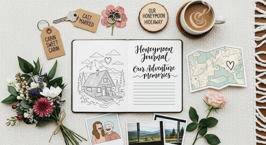 Illustration of a honeymoon couple relaxing in an Airbnb vacation rental