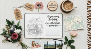 Illustration of a honeymoon couple relaxing in an Airbnb vacation rental