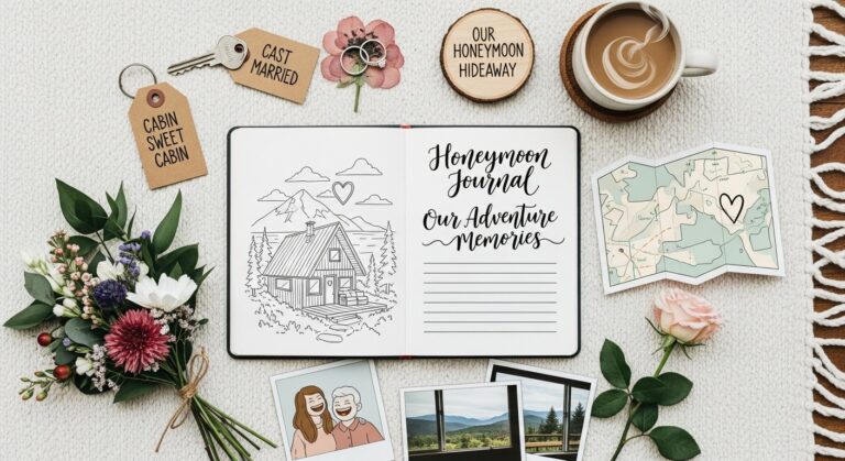 Illustration of a honeymoon couple relaxing in an Airbnb vacation rental