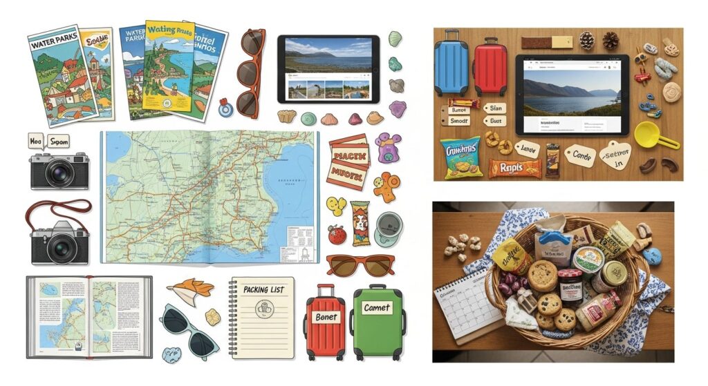 Featured illustration of a large family at a vacation rental home for a travel and trip-planning article