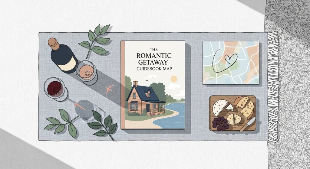 Featured illustration of a romantic vacation rental setting for couples
