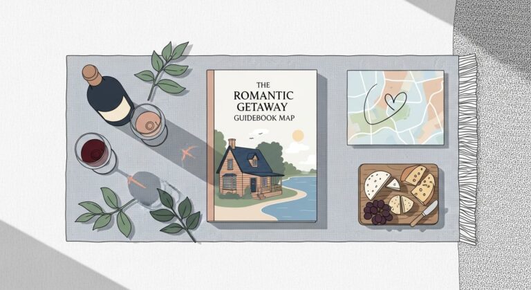 Featured illustration of a romantic vacation rental setting for couples